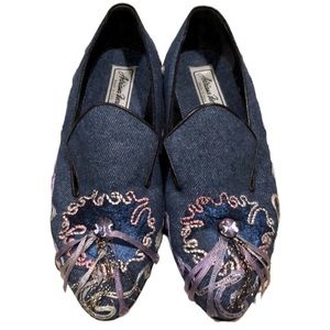ADRIANA FERRARI ITALIAN MADE EMBELLISHED BLUE DENIM LOAFERS SIZE 6.5B